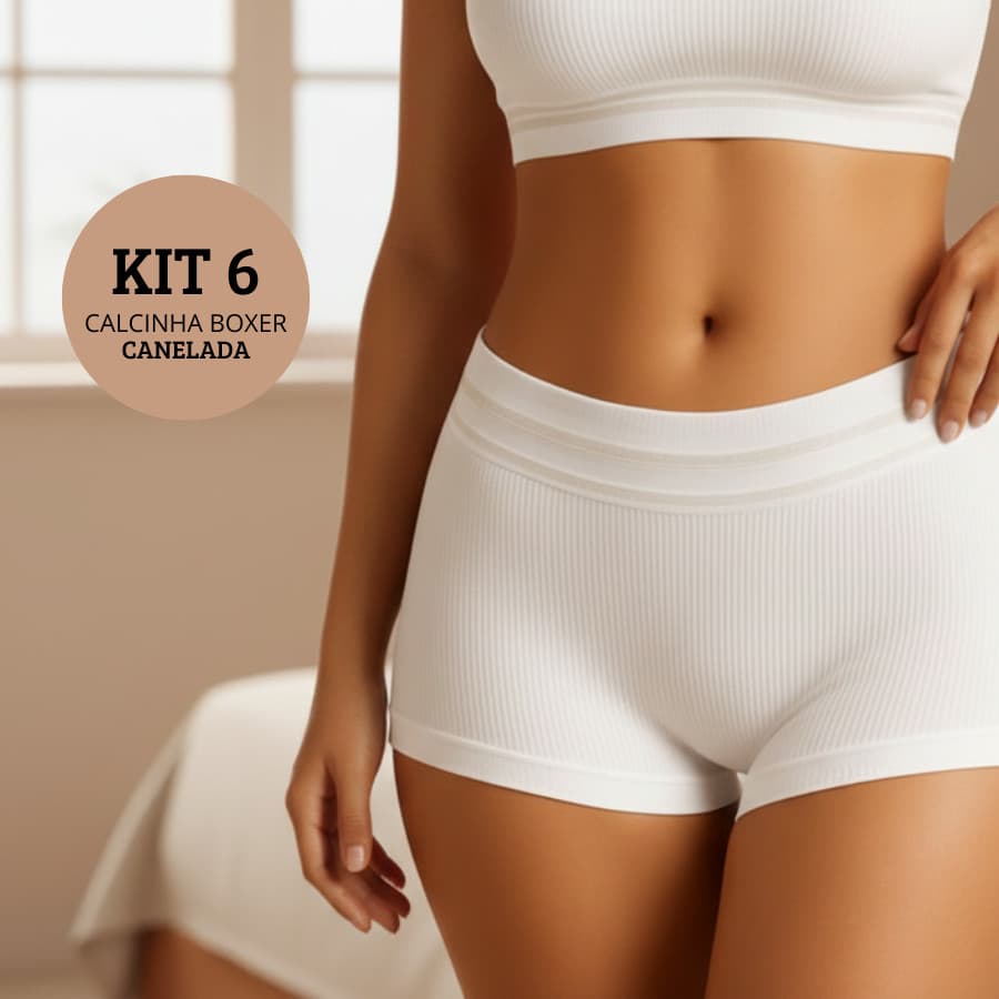 Kit 6 Calcinhas Boxer Canelada Shortinho Sem Costura Cueca Feminina Poliamida Importada Confortável Não Marca