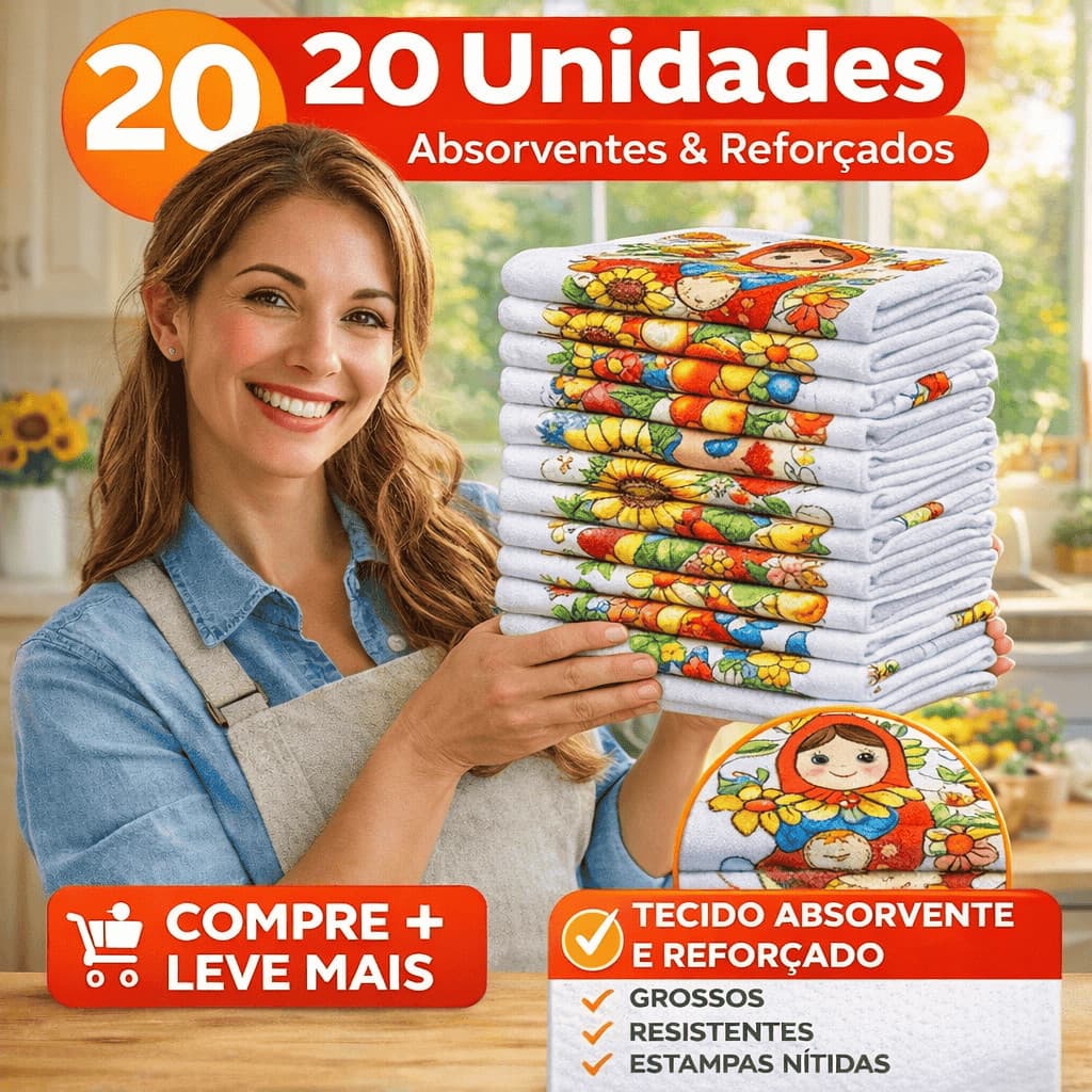 Kit Pano De Prato Cozinha Estampado 100% Algodão com Bainha pano estampado Decoração