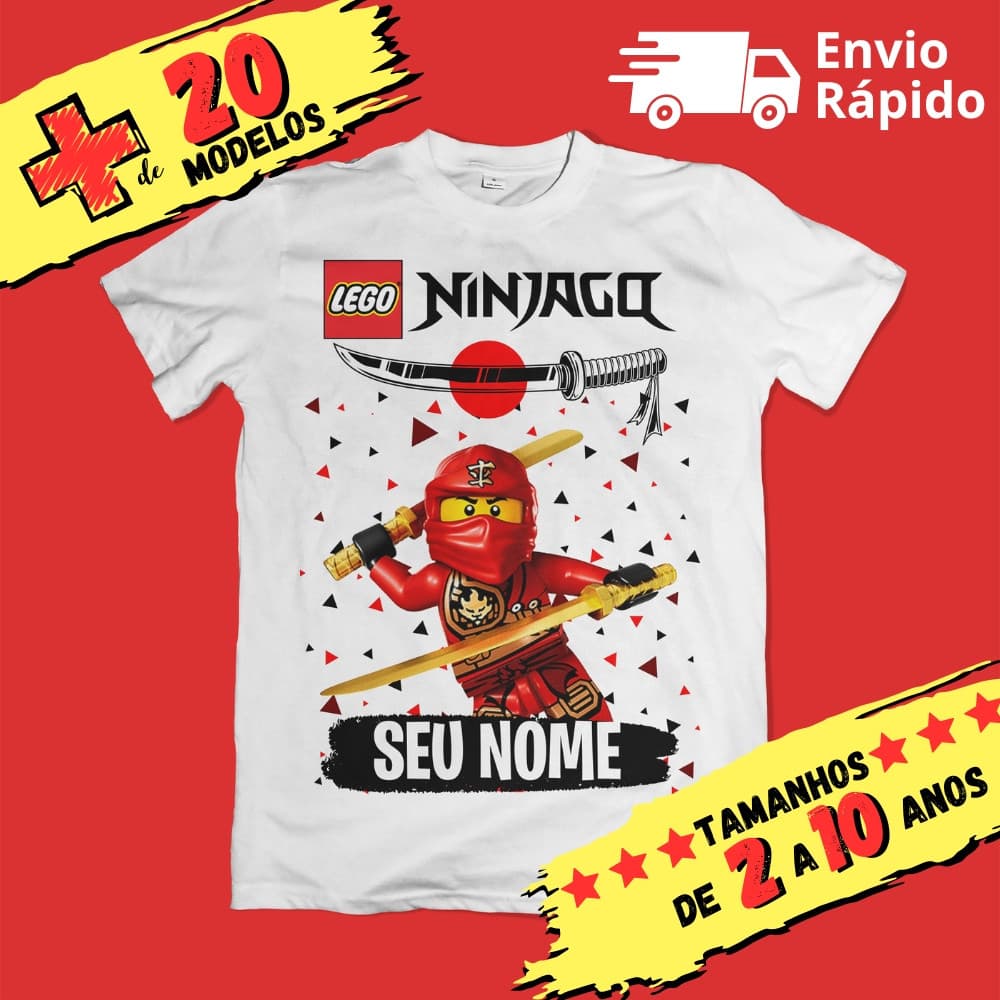 Camiseta Infantil Unissex Lego Ninjago Personalizada com Nome (OPCIONAL)