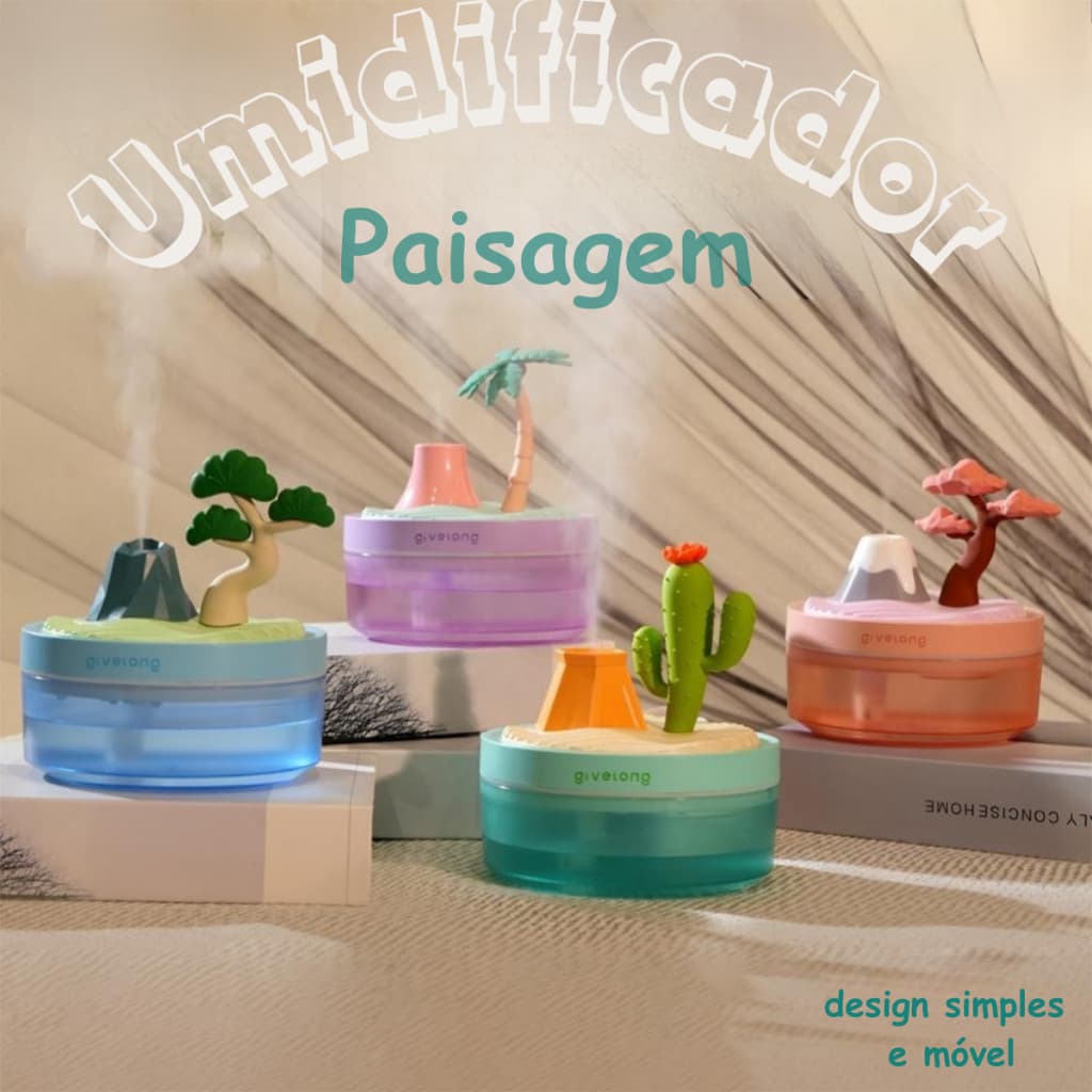 Umidificador de Ar Paisagem 340ml Difusor com LED Decorativo USB
