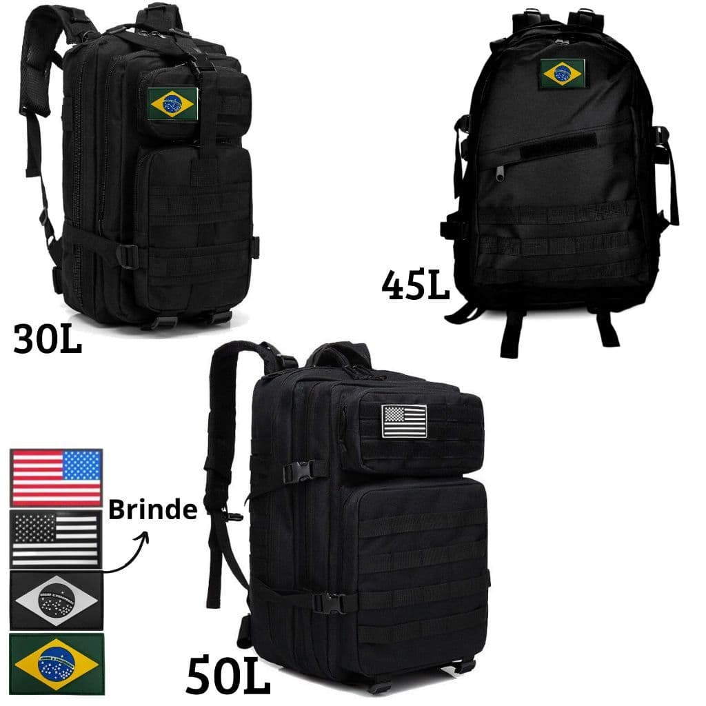 Mochila Tática Impermeável 30L\45L\50L Com Bandeira Bolsa Militar Reforçada Resistente Trilha Viagem Camping Casual