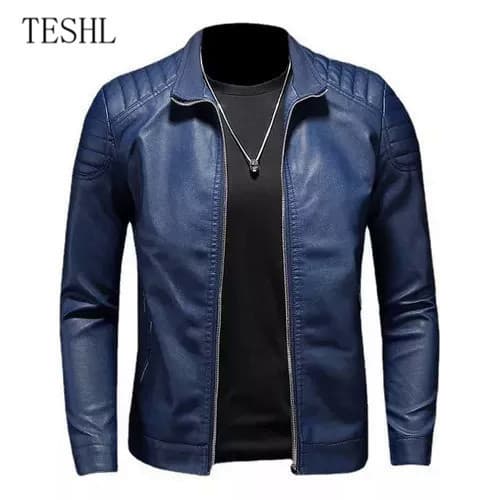 Jaqueta de couro masculina slim-fit, elegante jaqueta azul para ciclismo Sl8 WP5565 XIE2
