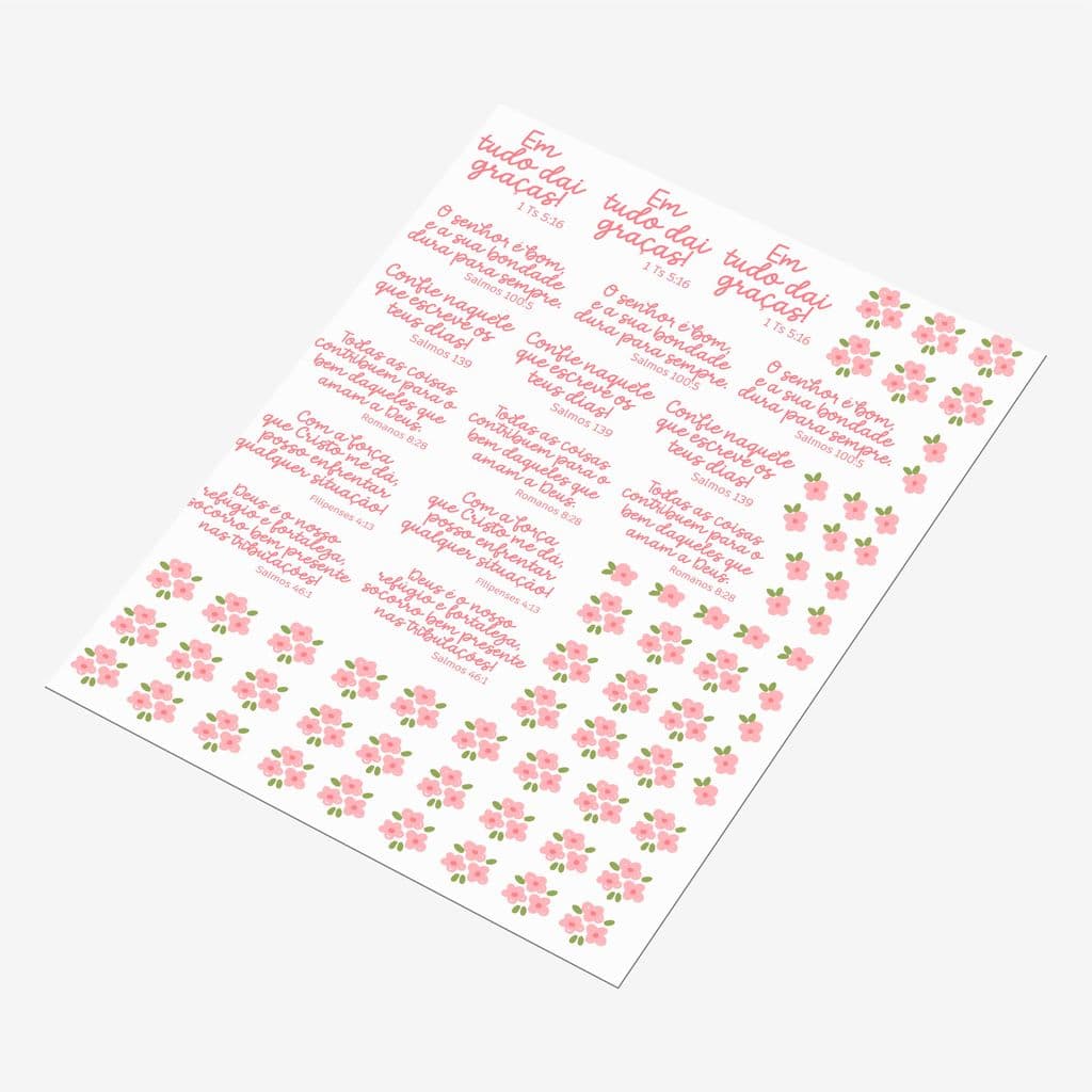 Cartela de Adesivos  UV DTF A4 - Tema: VERSICULOS - Autocolante para Canecas Copos