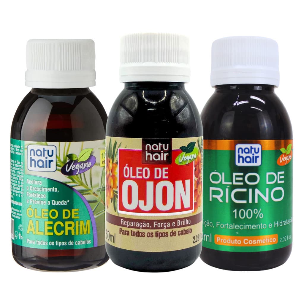 Kit Terapia Capilar NatuHair Alecrim + Ojon + Rícino 60ml Crescimento + Reparação + Antiqueda