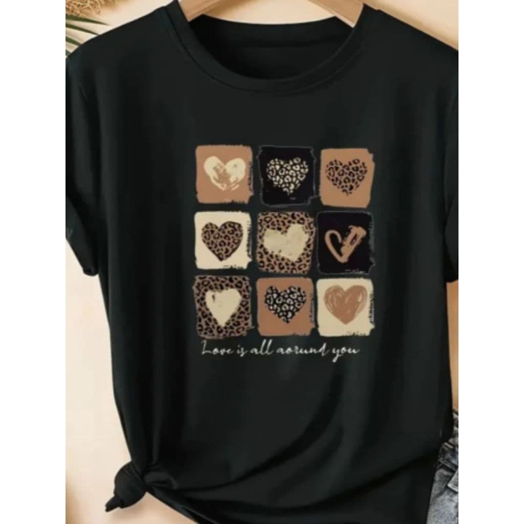 Camiseta Feminino Coração Tshirt 100% Algodão