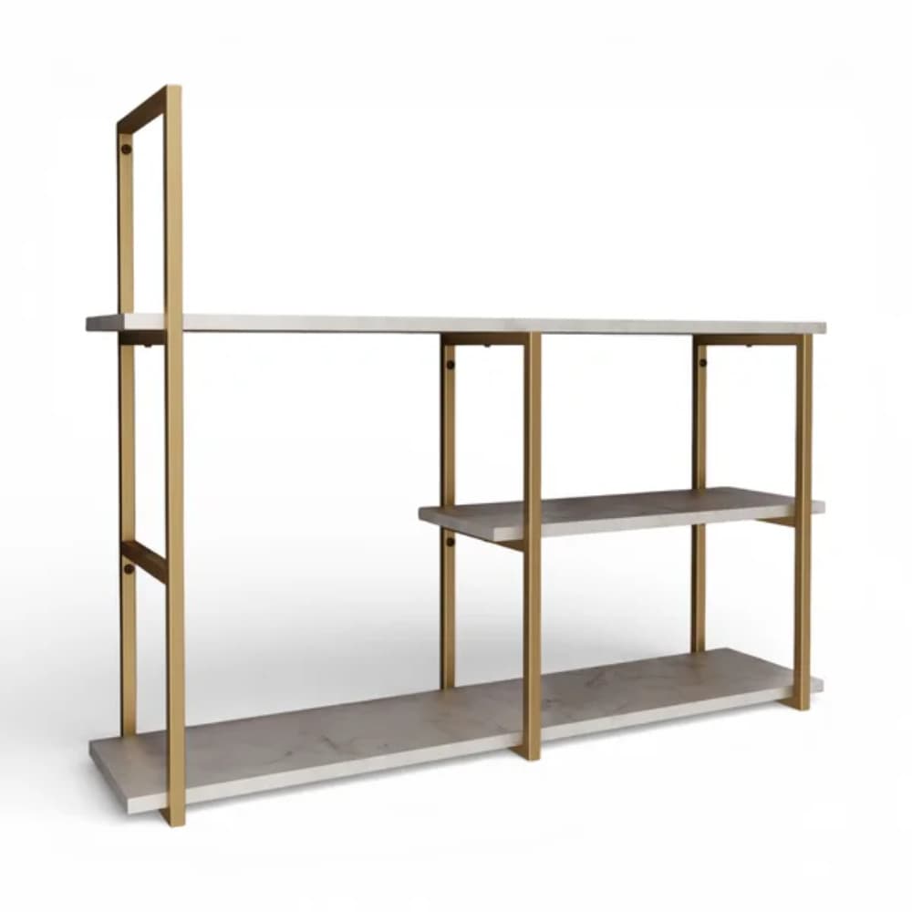 Prateleira Industrial Metal Dourado 3 Niveis MDF Suporte Nicho Quarto Escritorio Atelie Computador
