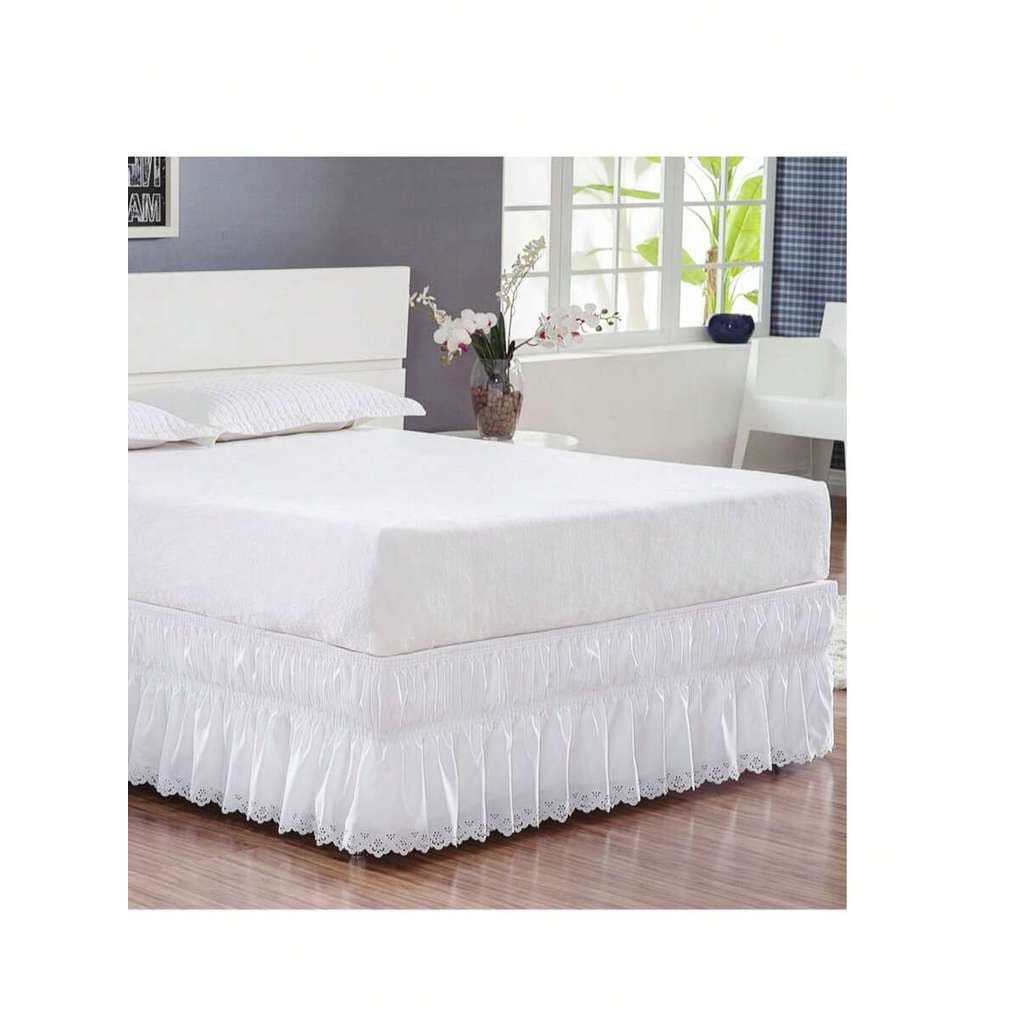 Saia Babado Para Cama Box BORDADO INGLÊS  P/ Cama Box Perolla Solteiro Casal Padrão Queen King