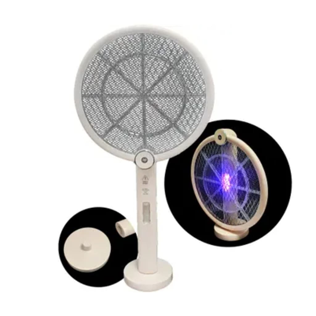 Raquete Elétrica Premium Com Base Dobrável Atrai Moscas Mosquitos Mata com Choque DP-839 DP-839B