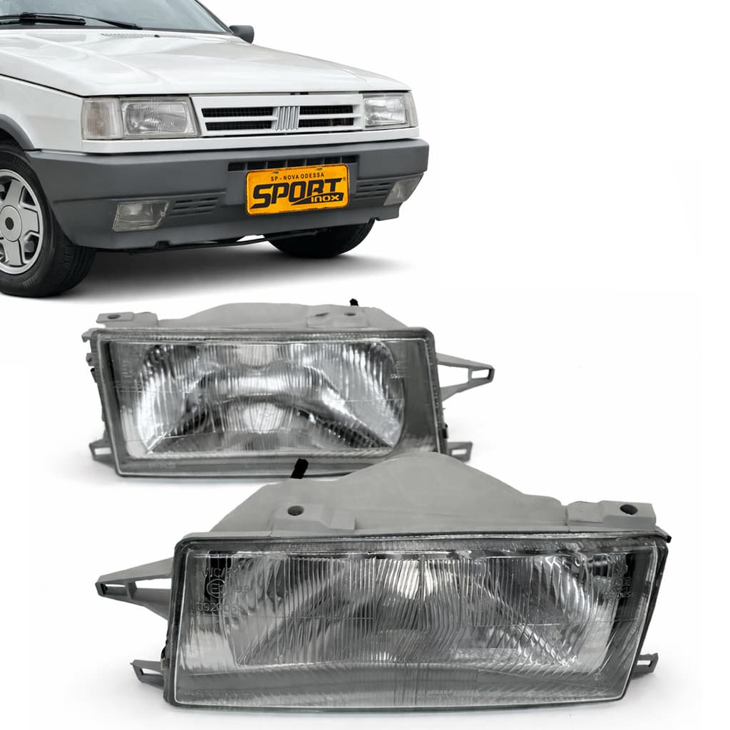Kit Farol Para Fiat Uno 1991 2003 Lente de Vidro Cromado Par