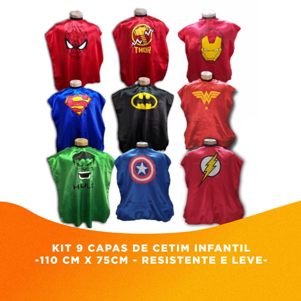 Kit 9 Capas de Corte Infantil Heróis Para Barbeiros Cabeleireiro top