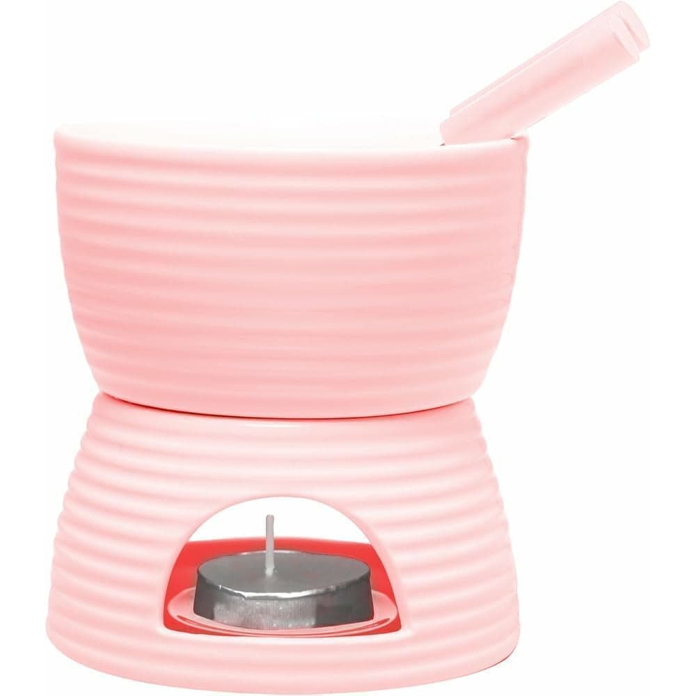 APARELHO PARA FONDUE ROSA LINES COM GARFINHO E VELA 400ml