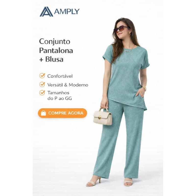 Conjunto Pantalona + Blusa Feminino AMPLY Malha Confy