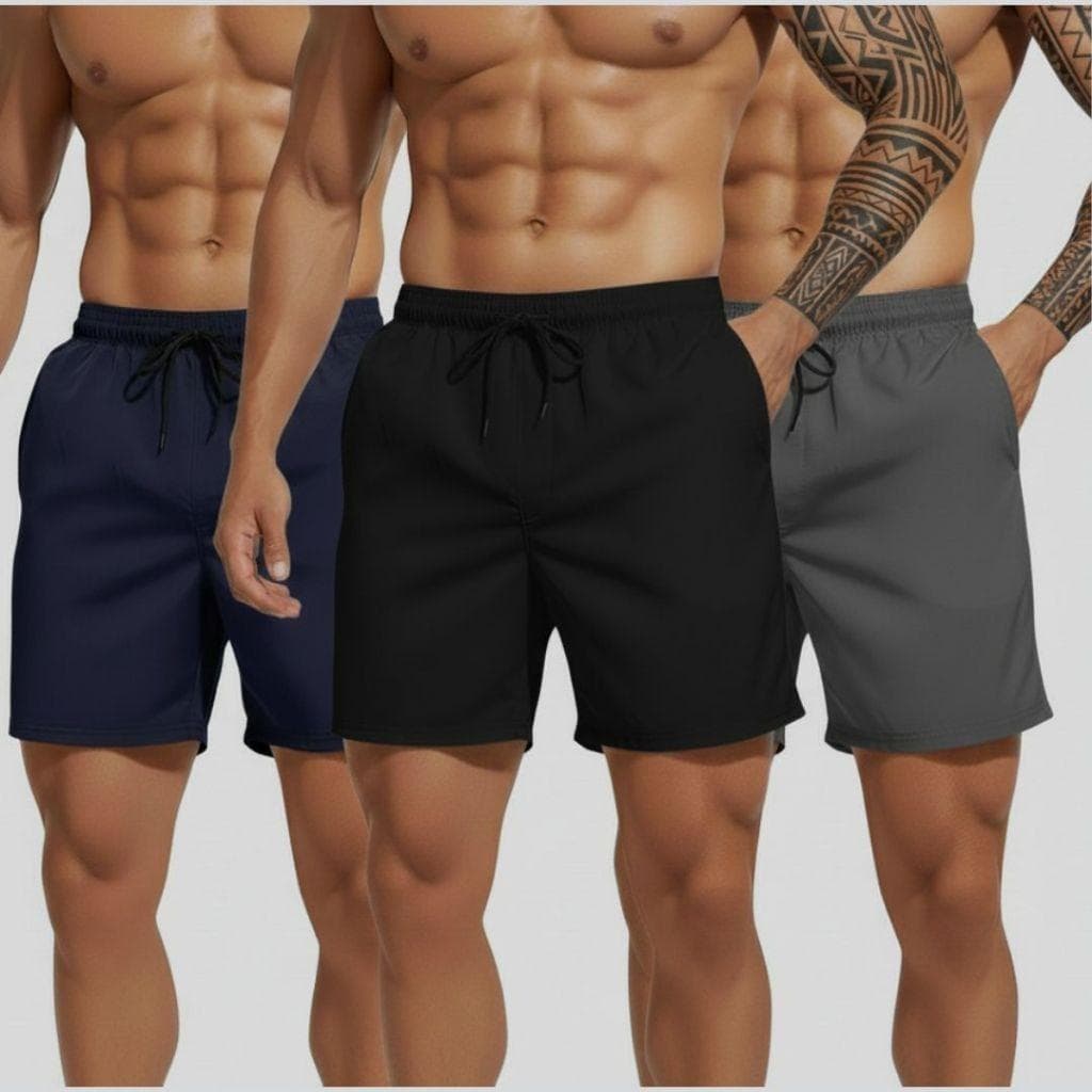 Kit 3 Shorts Masculino Tactel Dry Fit Academia Bolso Lateral