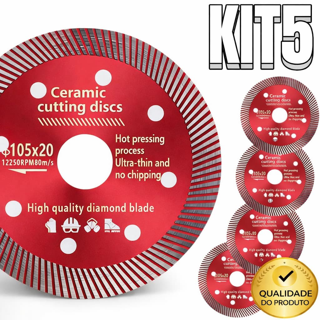 KIT 5/3/2/1 Disco de Corte Diamantado Porcelanato 105 mm x 20 mm Alta Qualidade Forte