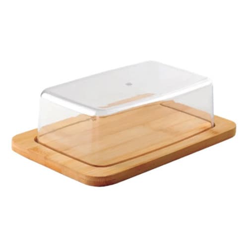 Manteigueira Bambu Tampa Acrílico 20cm X 13cm X 6,5cm Marrom-claro