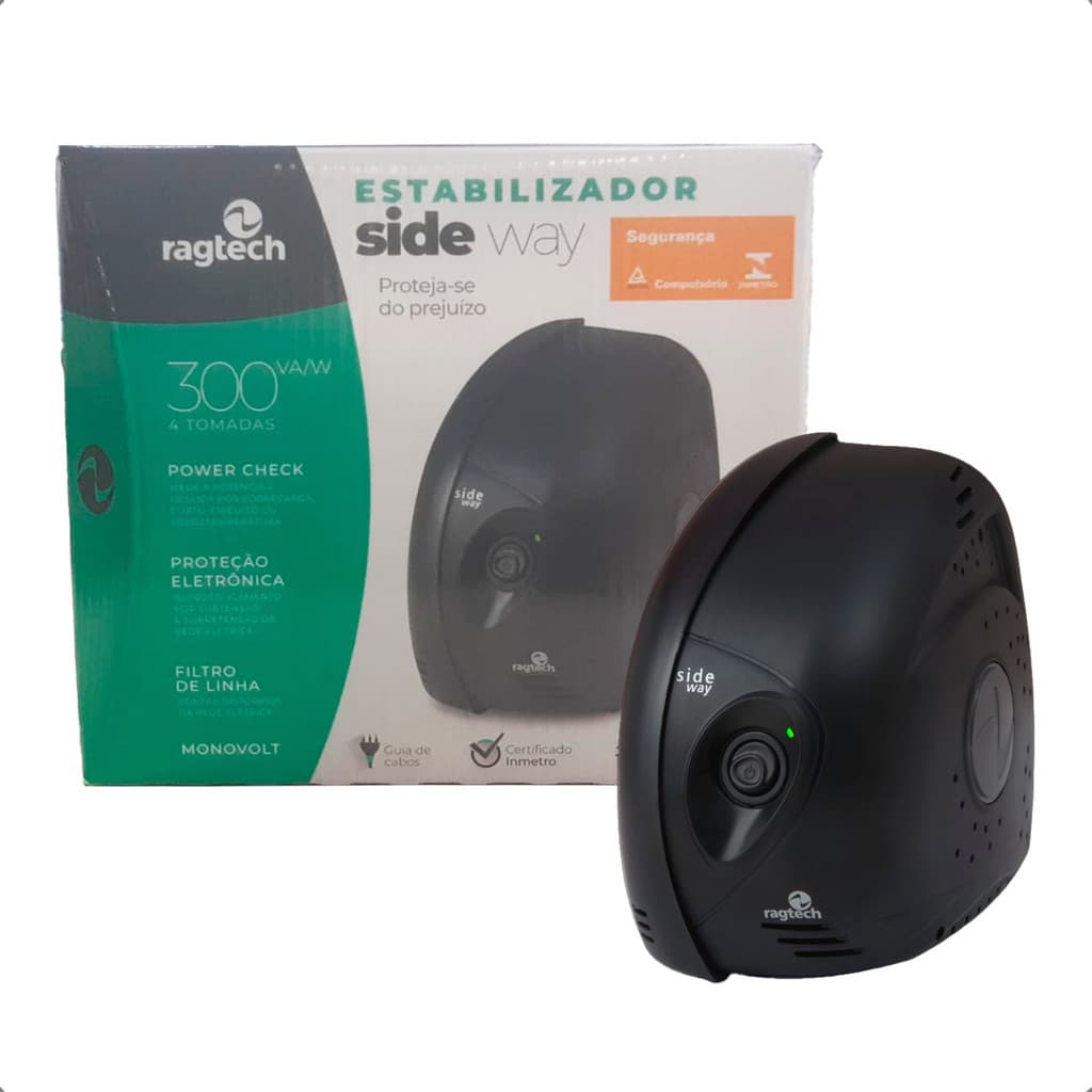 Estabilizador 300VA 115V 4 Tomadas Microprocessado Preto Side Way SDW 300QN M1S 20SDW5301