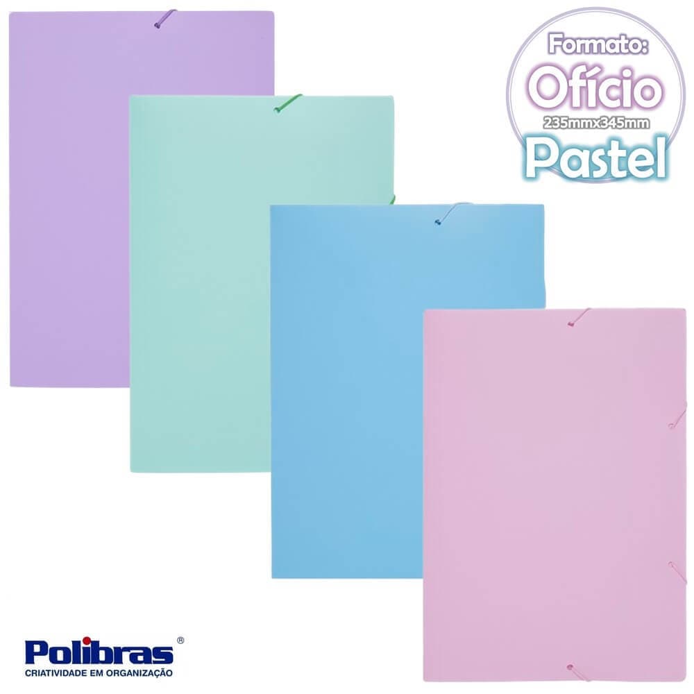 Pasta com Aba e Elastico Oficio Poli Pastel - Polibras