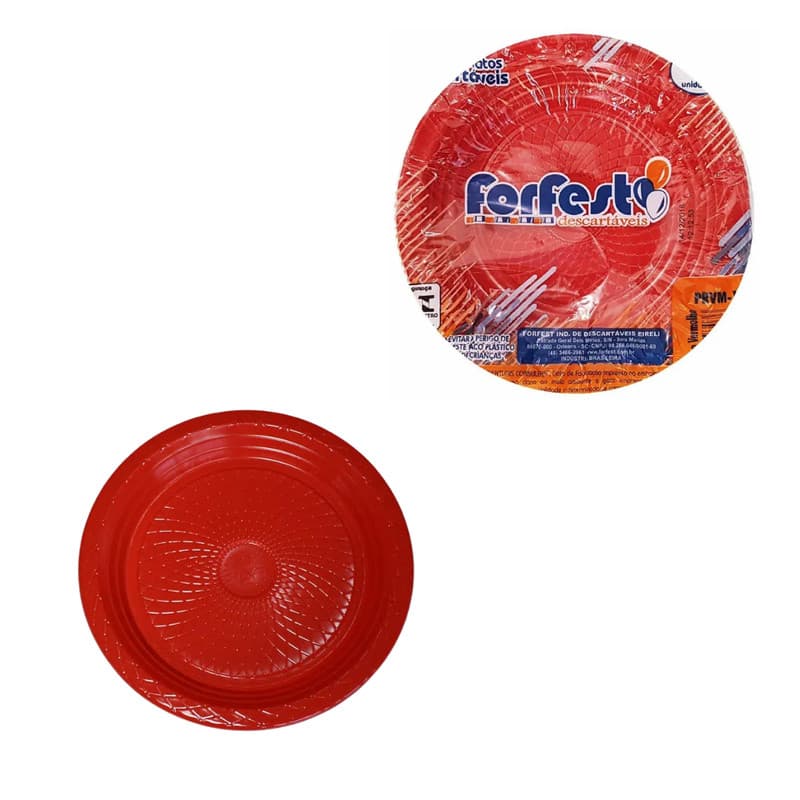 10 Pratos Descartáveis ForFest  - Vermelho 15cm