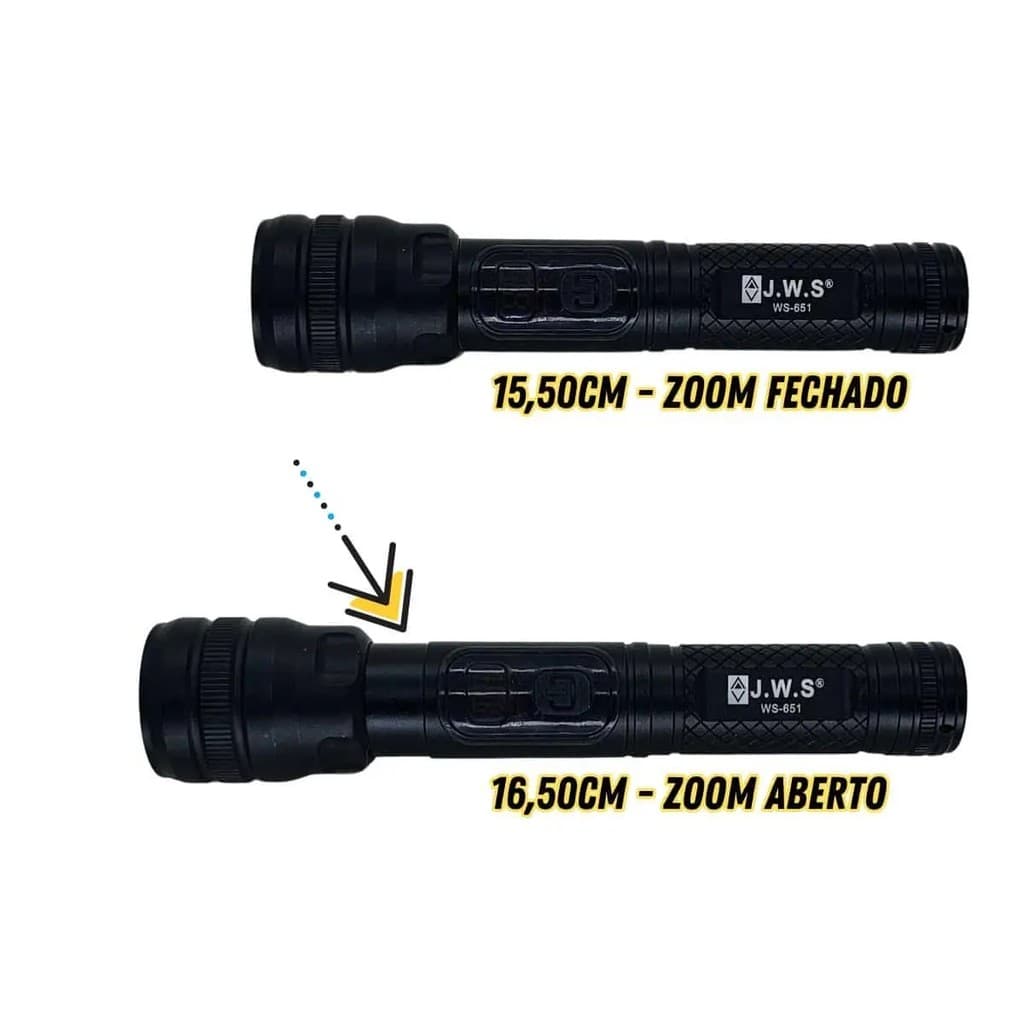 Lanterna Tática LED V3 JWS WS651 Compacta Recarregável USB C Zoom Ajustável Alta Potência Longo Alcance Alumínio Resiste