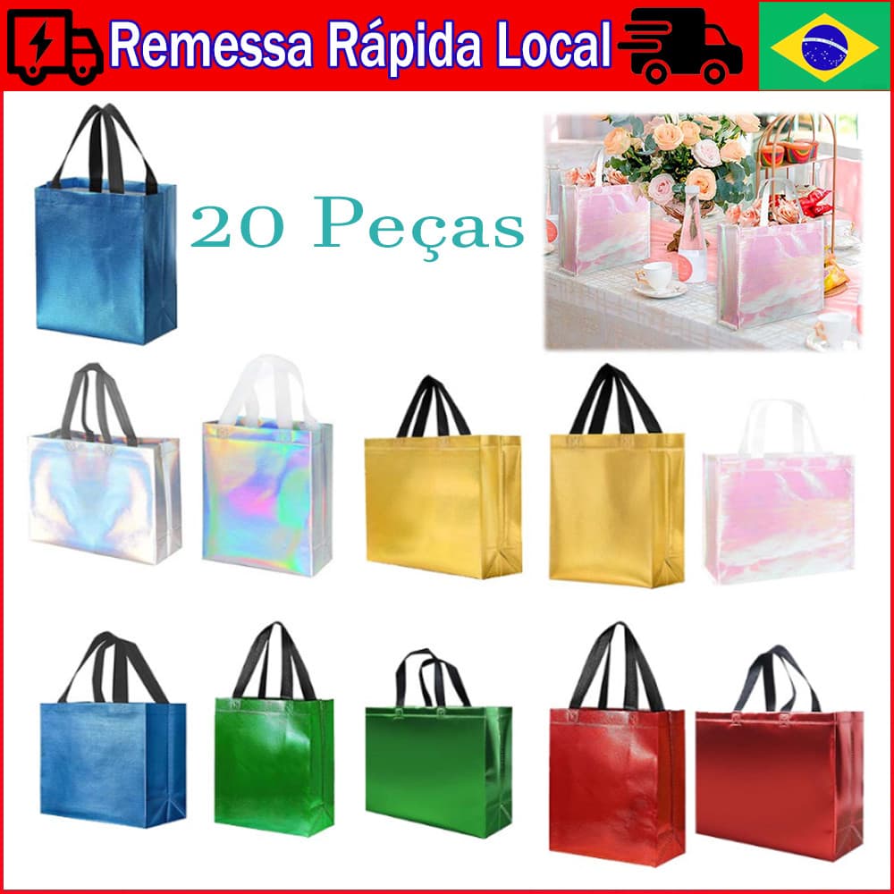 20 Peças sacolas para presentes com alça, tecido não tecido, reutilizáveis, adequadas para festas, casamentos