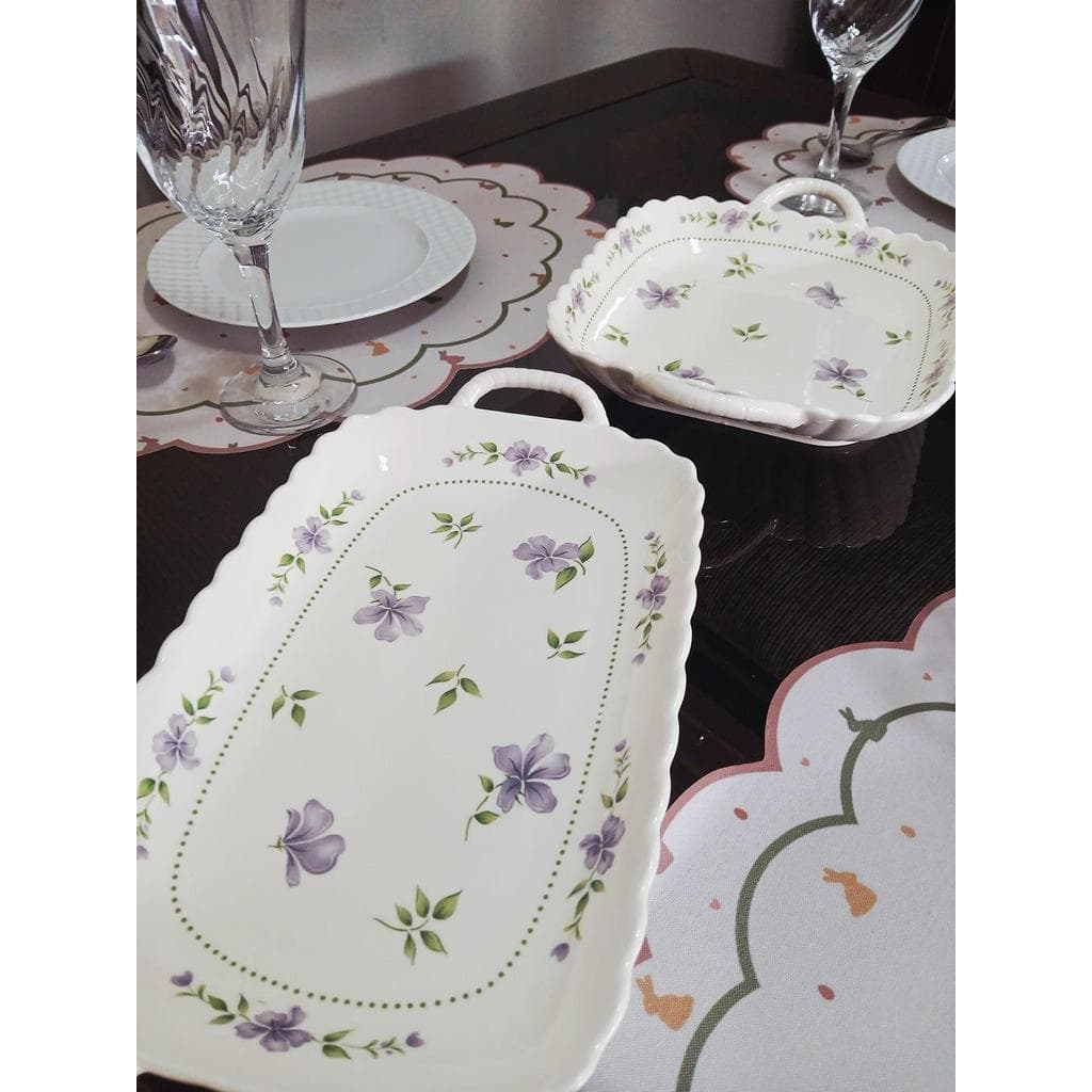 Travessa Cerâmica Floral Vintage Com Alças Mesa Posta Romântica Premium