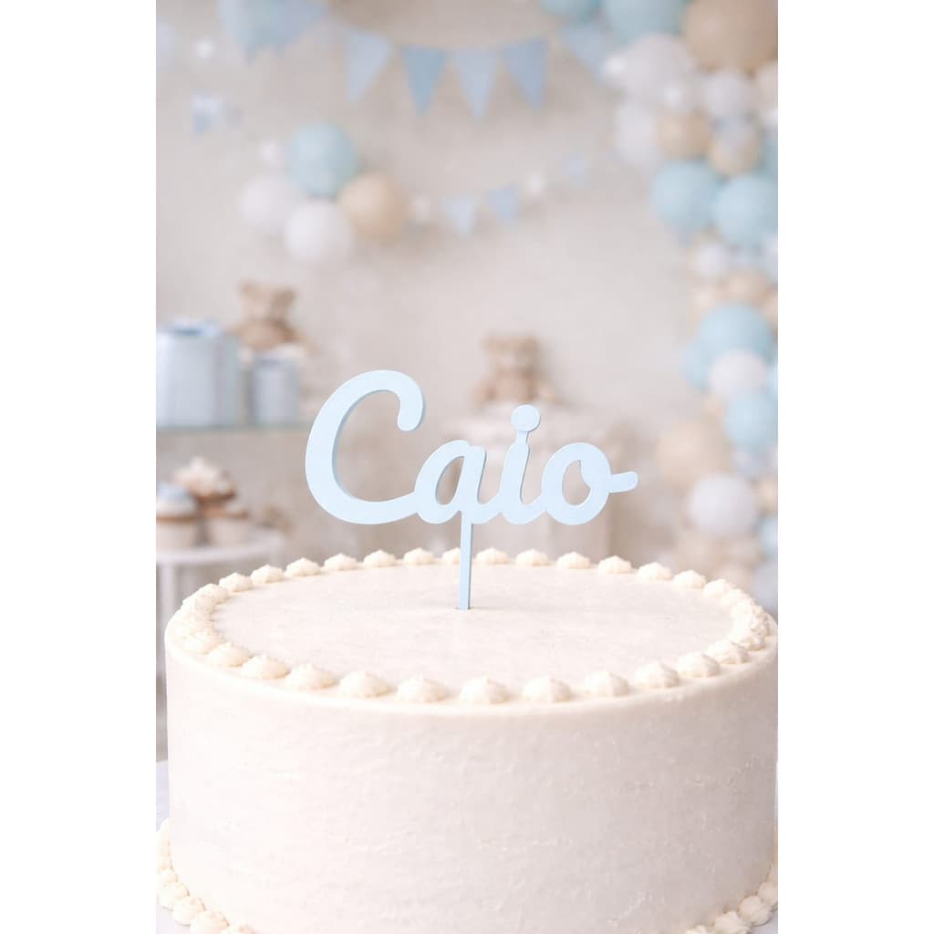 Topo Bolo Personalizado Nome 10cm Bebê Para Chá Mesversário