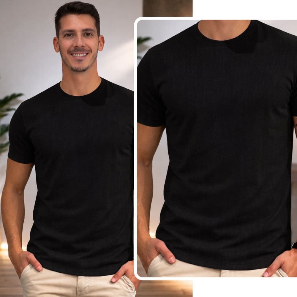 Camiseta Masculina Texturizada Camisa Canelada Tricot Premium Tecido Grosso