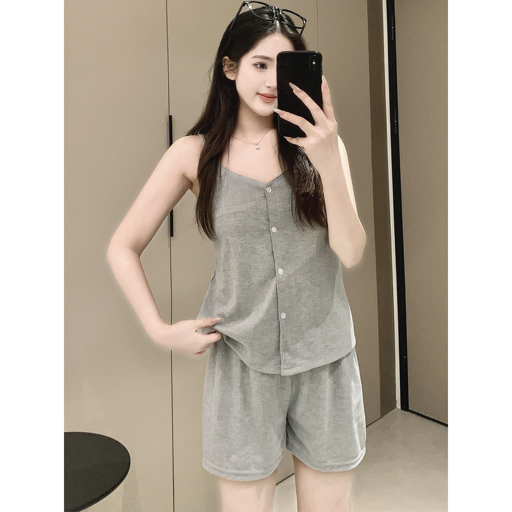 Doce estilingue Shorts pijamas feminino verão algodão cinza com decote em V estilo fino 2026 novo estilo Loungewear tern