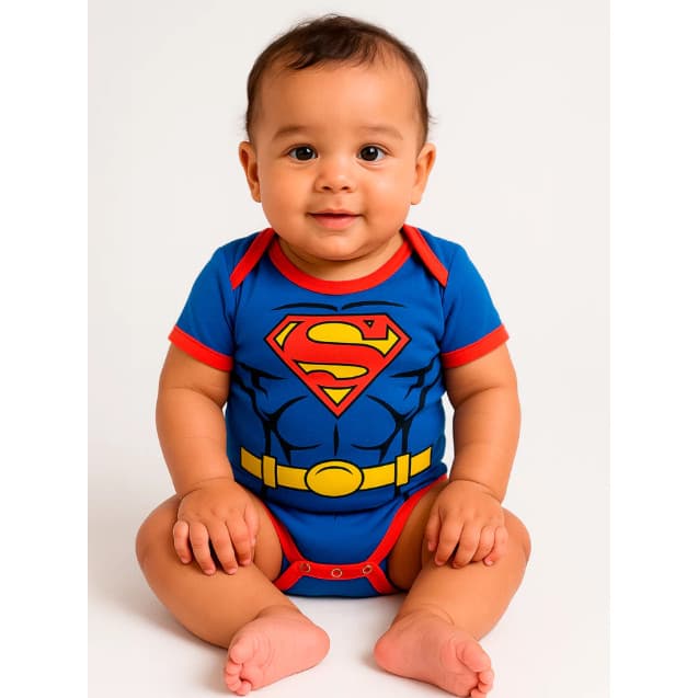 Body Infantil Bebê Temático Super Homem SuperMen + Touca Infantil Personagem Fantasia Heróis Promoção