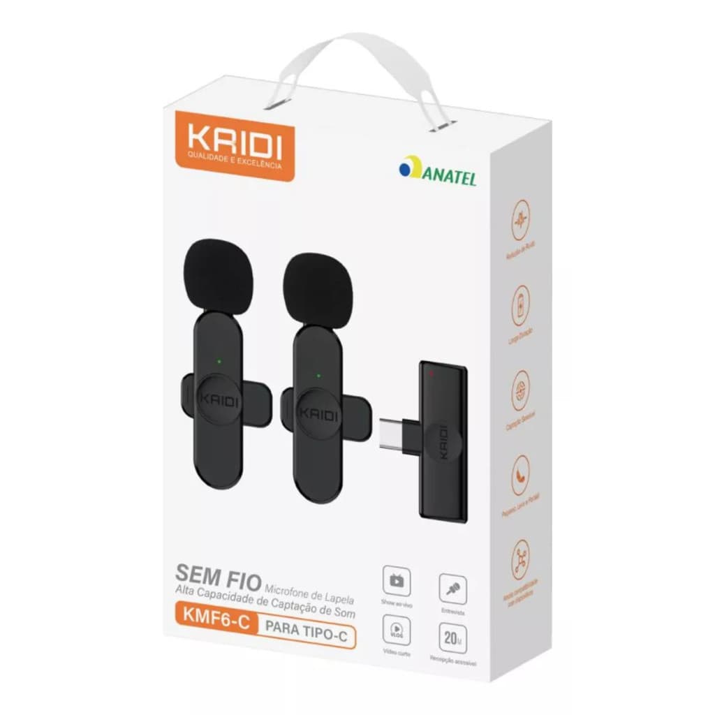 Microfone Lapela Duplo Kaidi PARA IPHONE ou Entrada Tipo C e  Sem Fio
