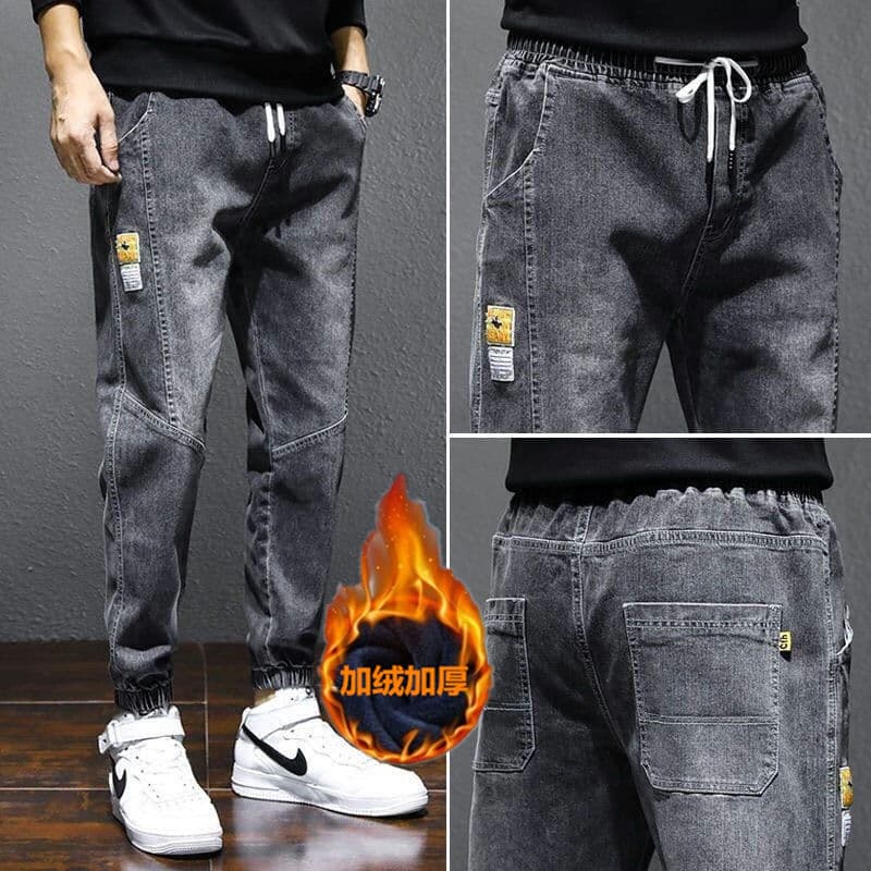 Outono inverno forro de lã engrossado Jeans masculino 2024 novo estilo inverno exterior usar quente Harem calças