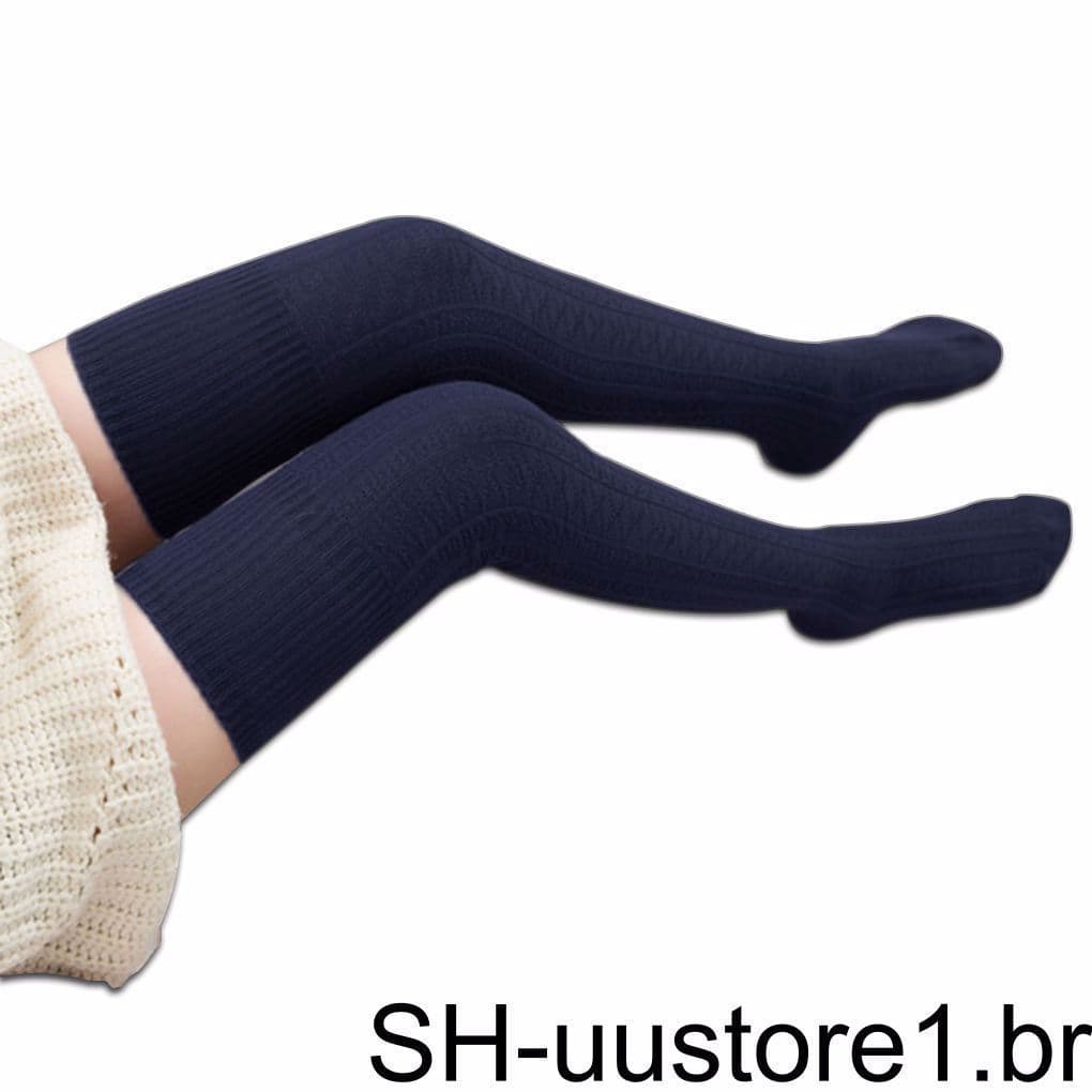 Meias Femininas Quentes E Finas De Malha Jacquard Joelho Algodão Sobre Leggings