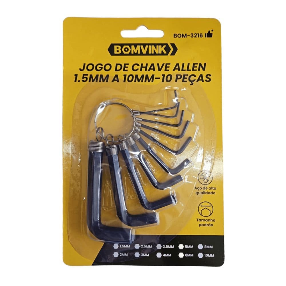 Jogo Chave Allen Curta Sextavada 1,5 - 10mm 10 peças
