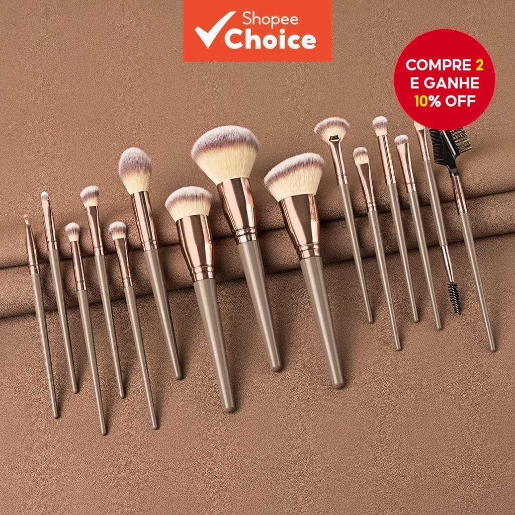 Pincel De Maquiagem15 Peças/Conjunto – Marrom , Extra Grande , Inclui Pincéis Para Blush , Pó E Contorno