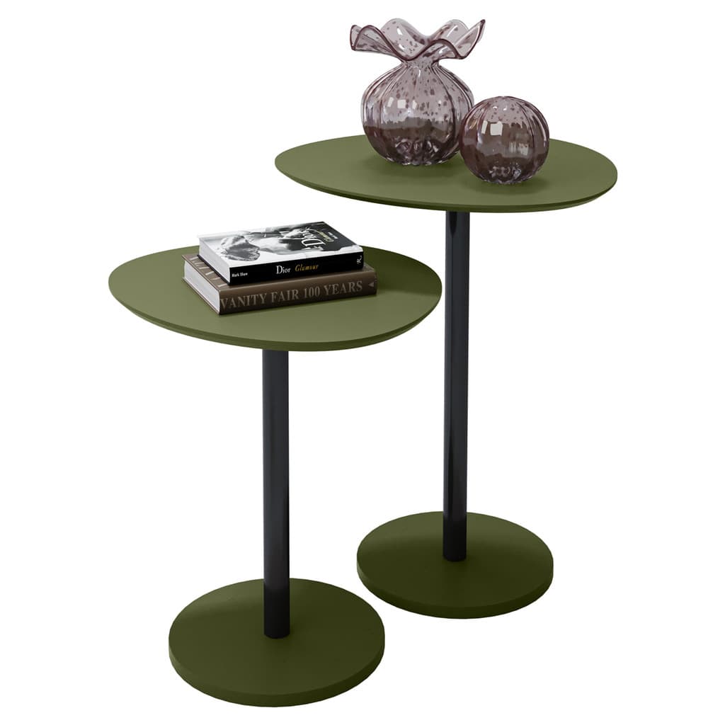 Conjunto Mesa Lateral em MDF com Pé de Aço - Conjunto com 2 Mesas - Verde
