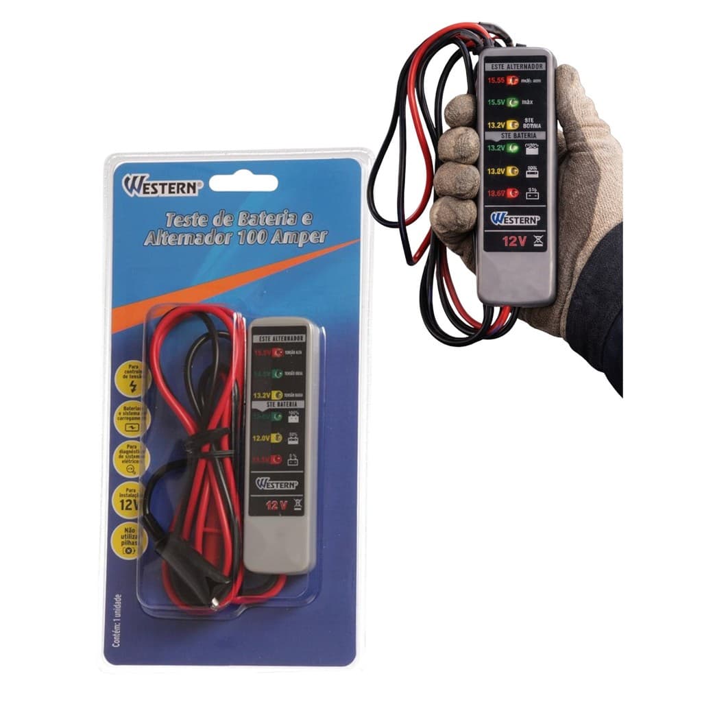 Teste de Bateria e Alternador 12V Automotivo Portátil LED