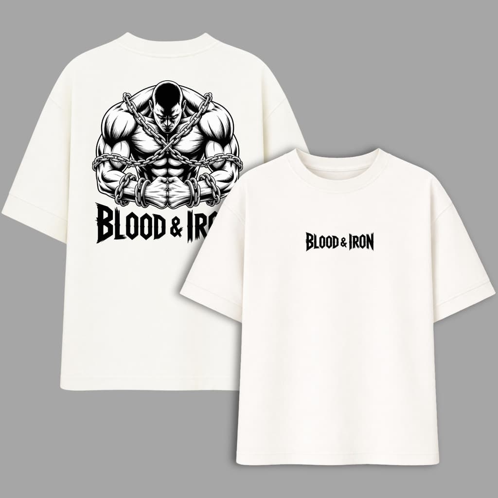 Camiseta Masculina Oversized Academia Blood e Iron Academia Streetwear Gym Wear