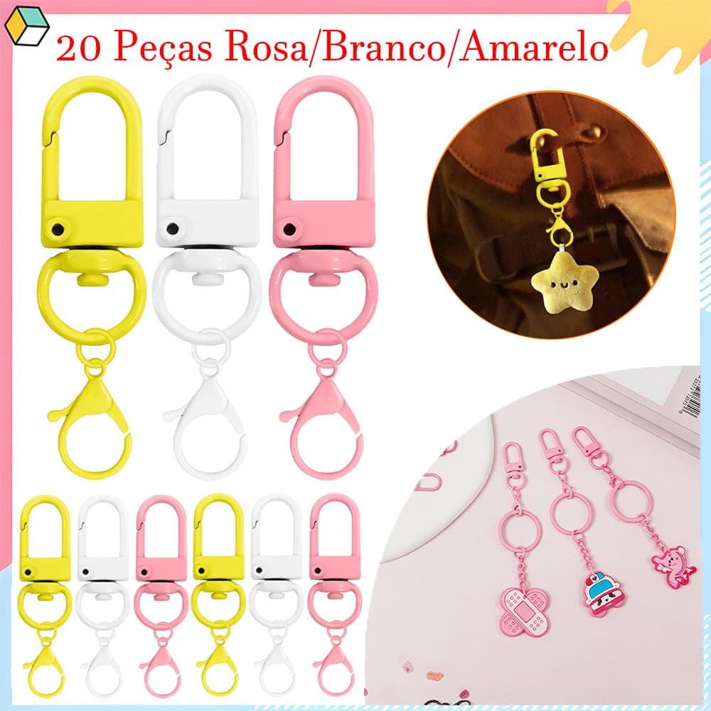20 Peças fechos de garra de lagosta de metal, gancho giratório de 360° com chaveiros, anéis giratórios, 50 x 13 mm