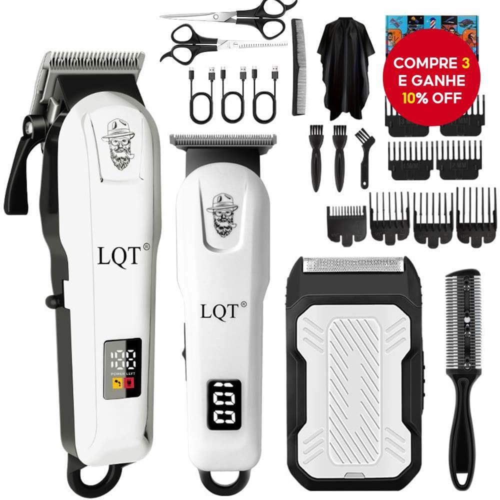 Conjunto profissional de máquina de cortar cabelo elétrica masculina LQT 2 peças 3 peças, incluindo uma navalha,