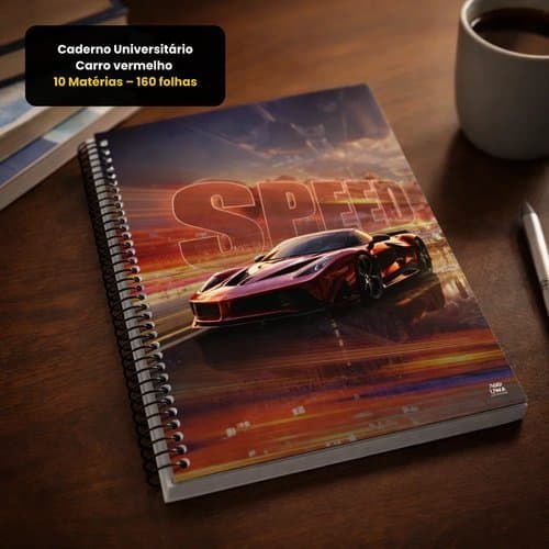 Caderno Universitário Caprichado 10 Matérias 160 Folhas Papel Sulfite Estilo Automobilismo