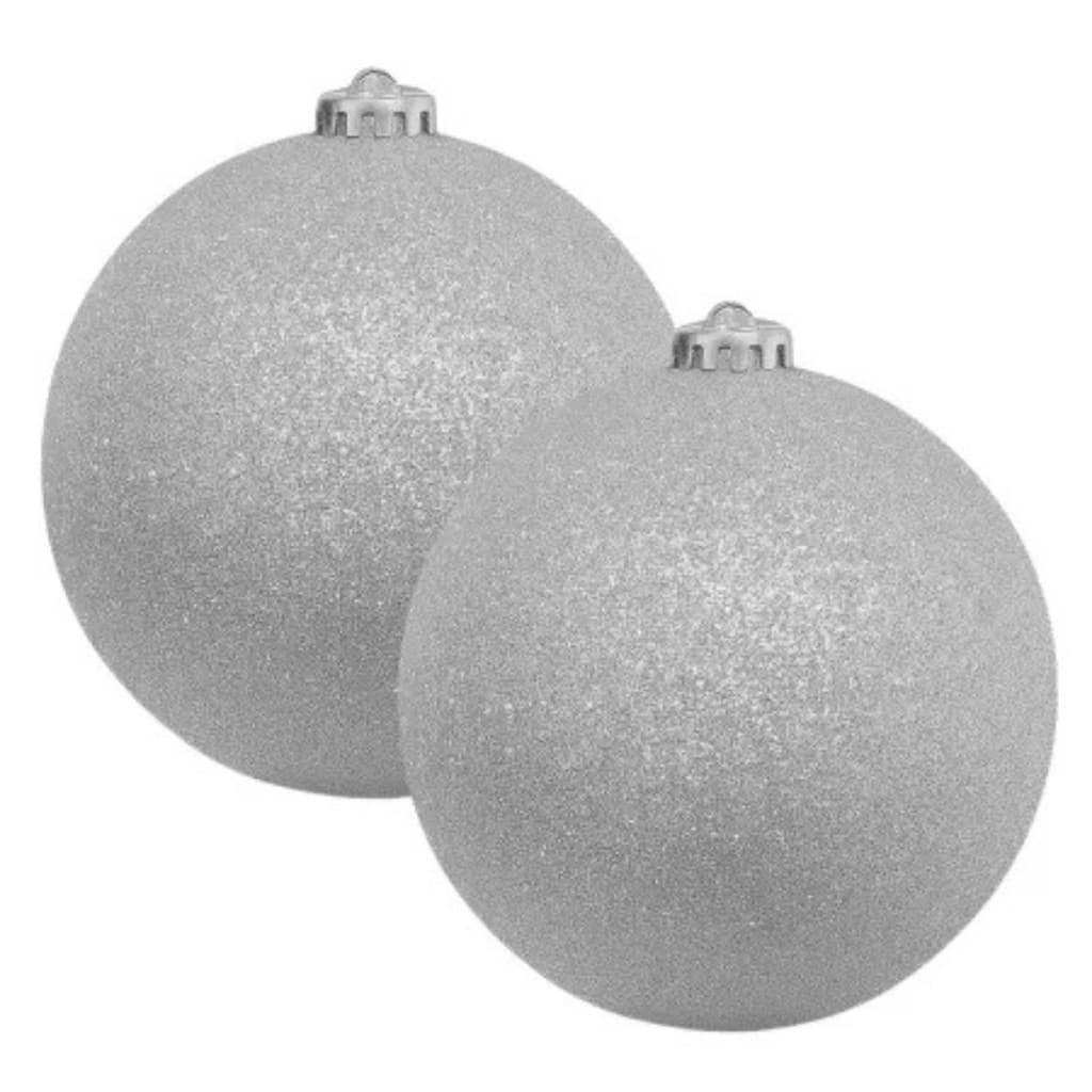 Kit 2 Bolas de Natal 7cm Prata Com Glitter NT75520