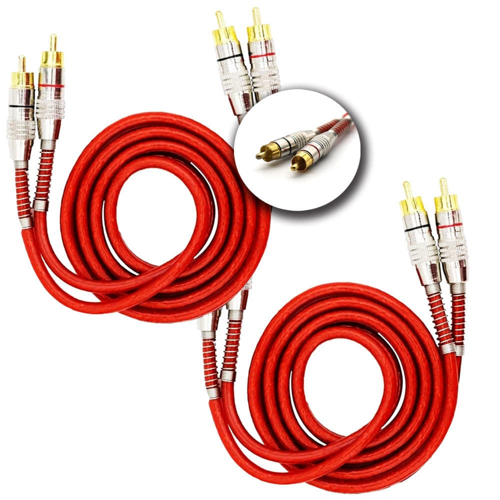 Kit 2 Cabos Rca Blindado Cobre Caixa Som Modulo 1 Metro 5mm Vermelho