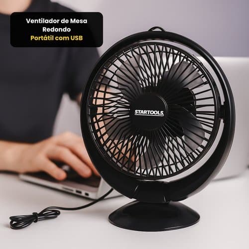 Ventilador Portátil Mesa Silencioso USB Compacto Preto Mesa Escritorio Casa Camping Carro