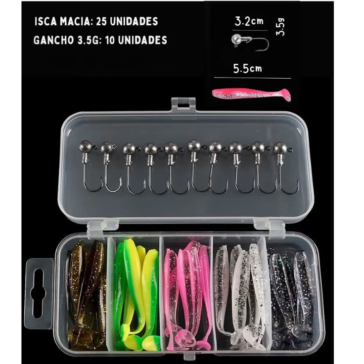 Isca artificial macia para pesca , iscas falsas , cabeça de chumbo,  ganchos 10 pçs , Lure, Soft Worms, 25 pçs