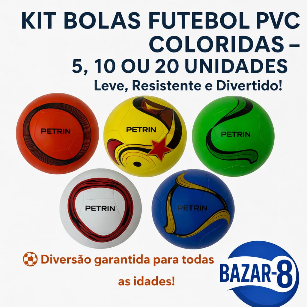 Kit Bolas Futebol Tamanho 5 PVC Coloridas – 5, 10 Ou 20 Unidades | Leve, Resistente e Divertido!