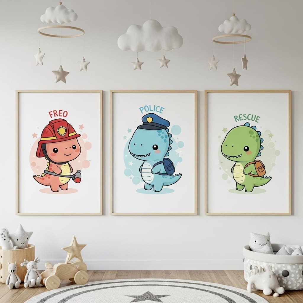 Amiguinhos Dino do Bem – Kit 3 Quadros Infantis Dinossauro Frete Gratis