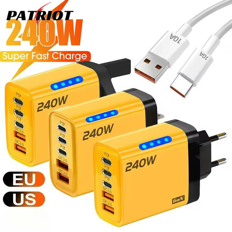 Carregador De Parede USB Duplo De 240 W Com Carregamento Rápido De 5 Portas , Material À Prova De Fogo PC + ABS Para iPh