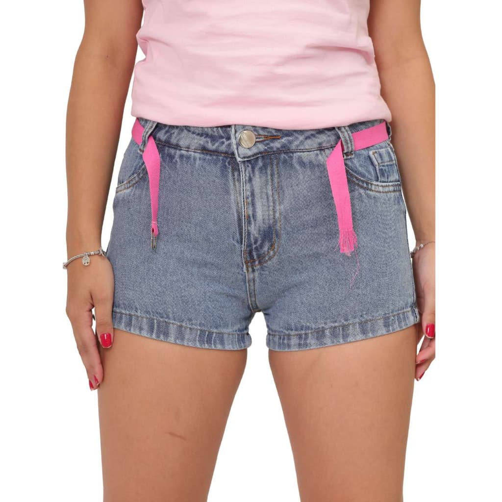 Short jeans marmorizado de menina juvenil do 10 ao 16 com cordinha