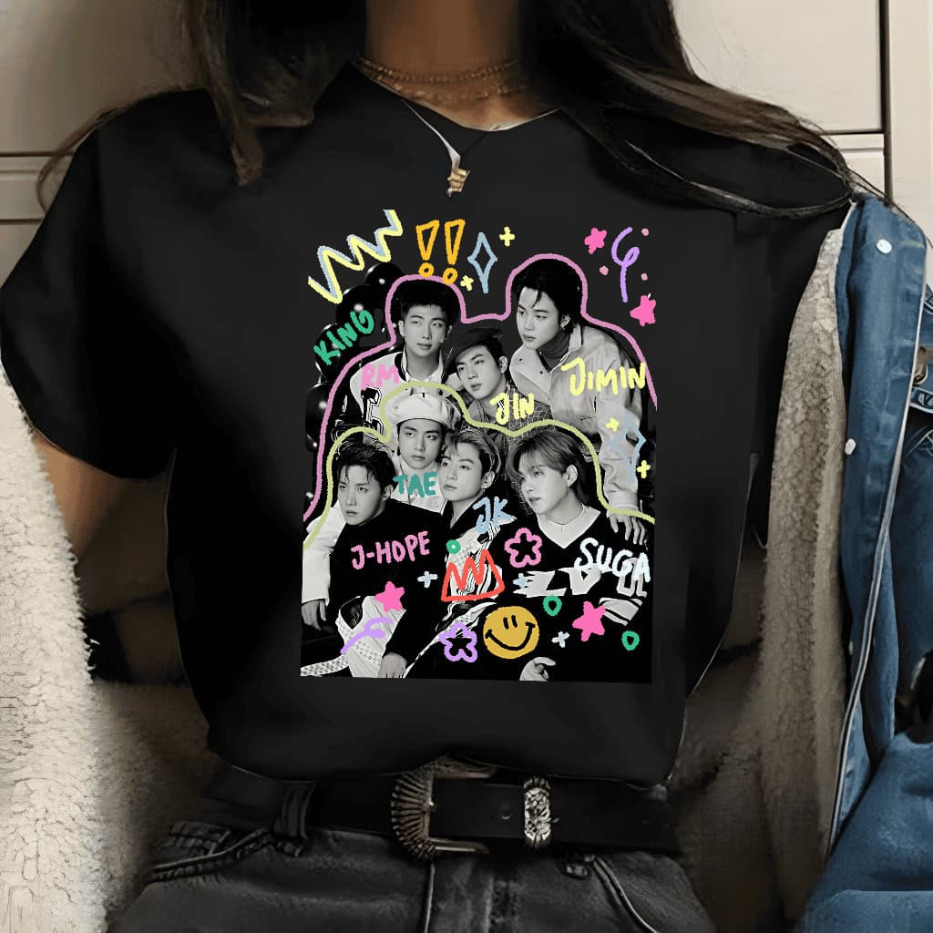 Camiseta básica Unissex BTS Kpop Bangtan Boys Jungkook Suga Jin