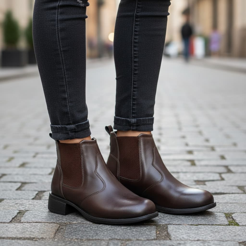 Bota Feminina Chelsea Julia Granado Cano Curto Rasteira Coturno Feminino Com Elástico Calce Fácil Confortável